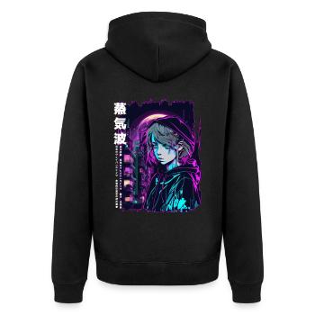 Sad Anime eGirl Edgy Vaporwave Japanese Anti Socia - Unisex Premium Organic Zip Hoodie - black - Back - Nico (187cm)