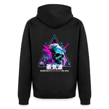 Glitch Skull Vaporwave Aesthetic Edgy Urban Japane - Unisex Premium Bio Zip Hoodie - Schwarz - Hinten - Nico (187cm)