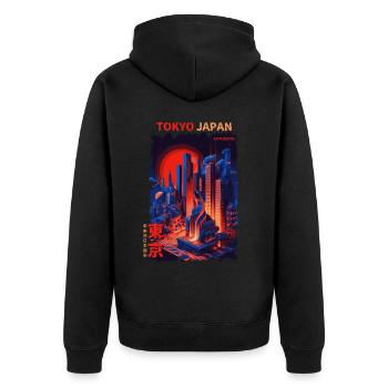 Tokyo Japon Futuriste Cyber City Urban Vaporwave - Veste à capuche bio Premium Unisexe - noir - Dos - Nico (187cm)