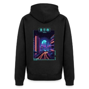 Retro Japanese Vaporwave City Cyber Futurism Aesth - Unisex Premium Bio Zip Hoodie - Schwarz - Hinten - Nico (187cm)