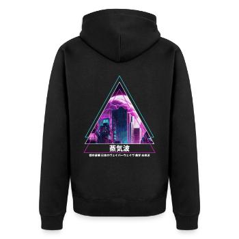 Japanese Vaporwave City Aesthetic Futurism Citysca - Unisex Premium Bio Zip Hoodie - Schwarz - Hinten - Nico (187cm)