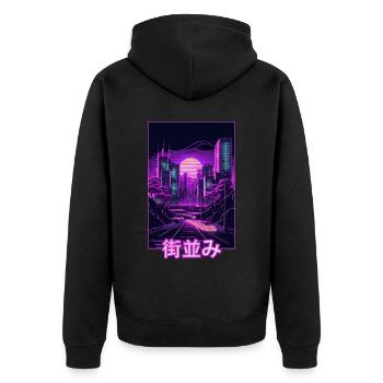 Japanese Tokyo City Vaporwave Aesthetic Retro Synt - Unisex Premium Bio Zip Hoodie - Schwarz - Hinten - Nico (187cm)