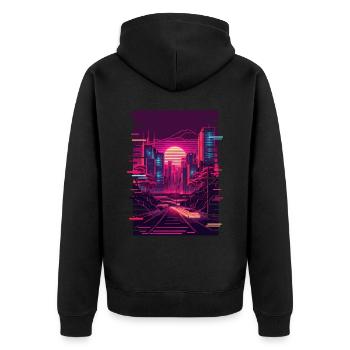 Japonais Vaporwave City Tokyo Urban Futurism Aesth - Veste à capuche bio Premium Unisexe - noir - Dos - Nico (187cm)