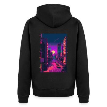 Ville Japonaise Indie Esthétique Glitch Art 80s 90s V - Veste à capuche bio Premium Unisexe - noir - Dos - Nico (187cm)