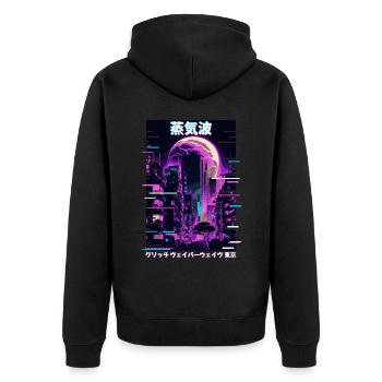 Retro Glitch Cityscape Vaporwave Futurism Tokyo Ae - Unisex Premium Bio Zip Hoodie - Schwarz - Hinten - Nico (187cm)