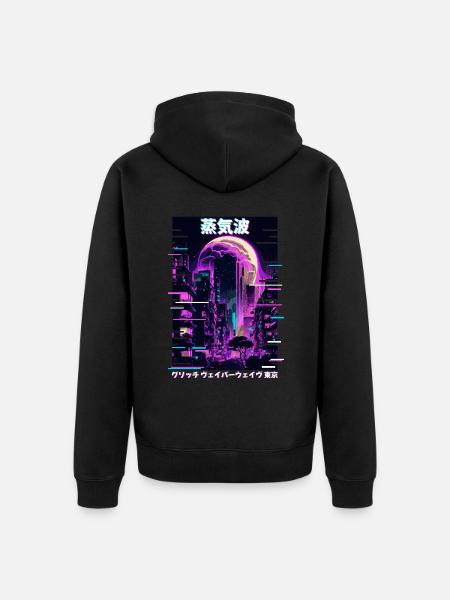 Retro Glitch Cityscape Vaporwave Futurism Tokyo Ae - Unisex Premium Organic Zip Hoodie - black