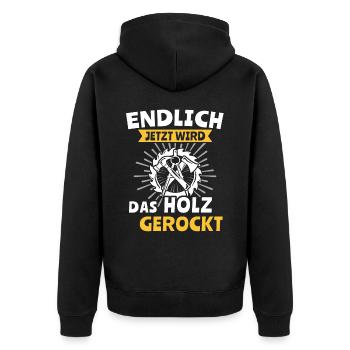 Zimmermann Zimmerer Zimmerleute - Unisex Premium Bio Zip Hoodie - Schwarz - Hinten - Nico (187cm)