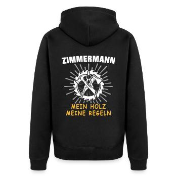 Zimmermann Zimmerer Zimmerleute - Unisex Premium Bio Zip Hoodie - Schwarz - Hinten - Nico (187cm)