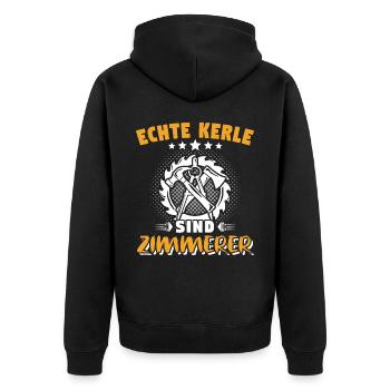Zimmermann Zimmerer Zimmerleute - Unisex Premium Bio Zip Hoodie - Schwarz - Hinten - Nico (187cm)