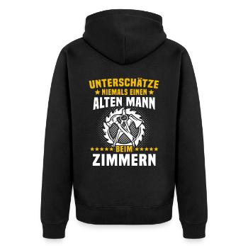 Zimmermann Zimmerer Zimmerleute - Unisex Premium Bio Zip Hoodie - Schwarz - Hinten - Nico (187cm)