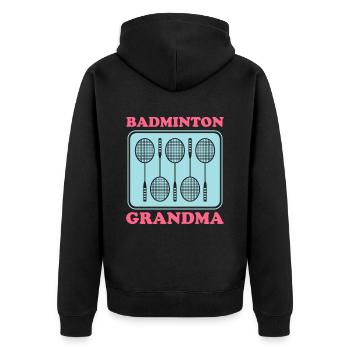 Badminton Grandma Badmintonspielerin Geschenk - Unisex Premium Bio Zip Hoodie - Schwarz - Hinten - Nico (187cm)