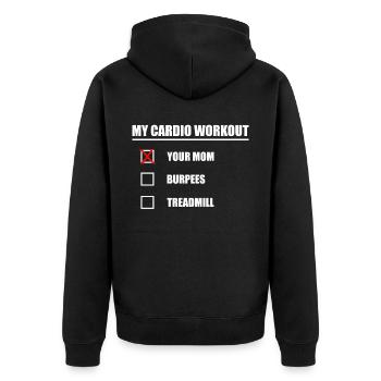 your mom is my cardio to do list - Unisex Premium Bio Zip Hoodie - Schwarz - Hinten - Nico (187cm)