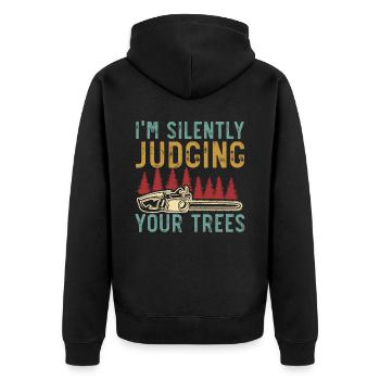 Ich richte stillschweigend über Ihre Bäume Arboris - Unisex Premium Bio Zip Hoodie - Schwarz - Hinten - Nico (187cm)