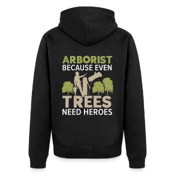 Baumpfleger Weil auch Bäume Helden brauchen Baumpf - Unisex Premium Bio Zip Hoodie - Schwarz - Hinten - Nico (187cm)
