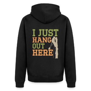 Ich hänge hier nur rum Baumpfleger Baumpfleger - Unisex Premium Bio Zip Hoodie - Schwarz - Hinten - Nico (187cm)