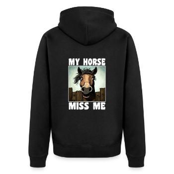 Lustiger Pferde Spruch - Unisex Premium Bio Zip Hoodie - Schwarz - Hinten - Nico (187cm)