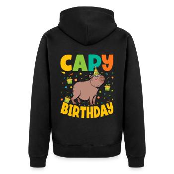 Capy Birthday - Unisex Premium Organic Zip Hoodie - black - Back - Nico (187cm)