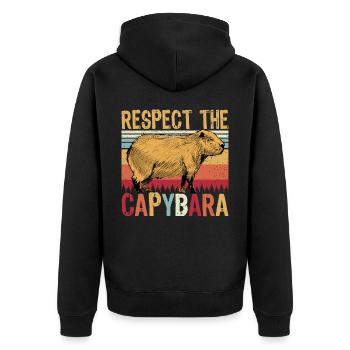 Respect The Capybara - Unisex Premium Bio Zip Hoodie - Schwarz - Hinten - Nico (187cm)