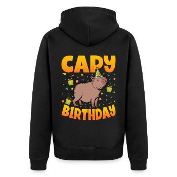 Capy Birthday - Unisex Premium Organic Zip Hoodie - black - Back - Nico (187cm)