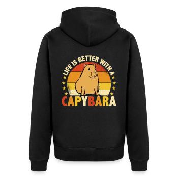 Life Is Better With A Capybara - Unisex Premium Bio Zip Hoodie - Schwarz - Hinten - Nico (187cm)