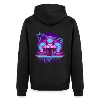 Vaporwave Schildkröte DJ Pult Schildkröte - Unisex Premium Bio Zip Hoodie - Schwarz - Hinten - Nico (187cm)