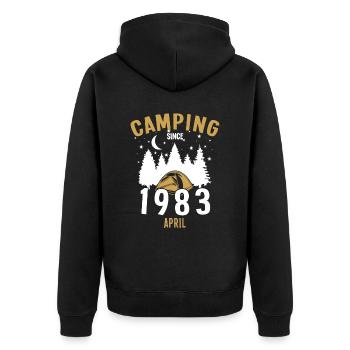 Anniversaire: Camping depuis avril 1983 Camping - Veste à capuche bio Premium Unisexe - noir - Dos - Nico (187cm)