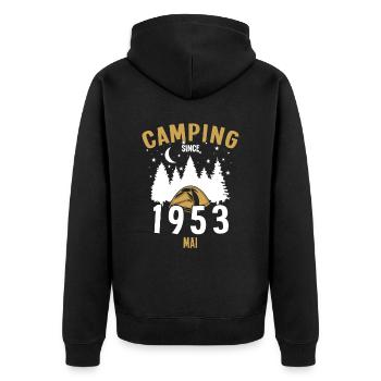 Geburtstag: Camping seit Mai 1953 Zelten - Unisex Premium Bio Zip Hoodie - Schwarz - Hinten - Nico (187cm)