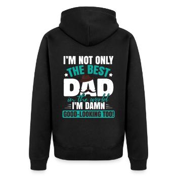 Ich bin der beste Vater - Unisex Premium Bio Zip Hoodie - Schwarz - Hinten - Nico (187cm)