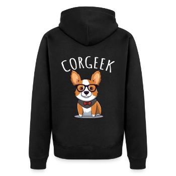 Corgi with glasses Geeks Nerds Corgis dog Corgeek - Unisex Premium Organic Zip Hoodie - black - Back - Nico (187cm)