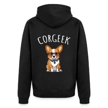 Corgi with glasses Geeks Nerds Corgis dog Corgeek - Unisex Premium Organic Zip Hoodie - black - Back - Nico (187cm)
