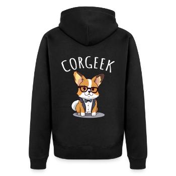 Corgi with glasses Geeks Nerds Corgis dog Corgeek - Unisex Premium Organic Zip Hoodie - black - Back - Nico (187cm)