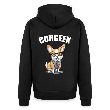 Corgi with glasses Geeks Nerds Corgis dog Corgeek - Unisex Premium Organic Zip Hoodie - black - Back - Nico (187cm)