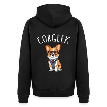 Corgi with glasses Geeks Nerds Corgis dog Corgeek - Unisex Premium Organic Zip Hoodie - black - Back - Nico (187cm)