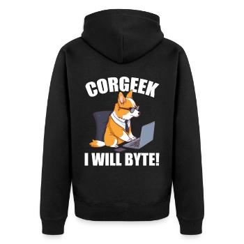 Corgi with glasses I Will Byte computer geek Corgeek - Unisex Premium Organic Zip Hoodie - black - Back - Nico (187cm)