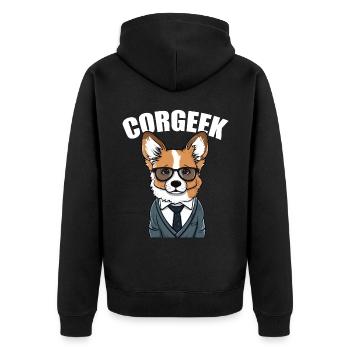 Corgi with glasses Geeks Nerds Corgis dog Corgeek - Unisex Premium Organic Zip Hoodie - black - Back - Nico (187cm)
