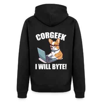 Corgi with glasses I Will Byte computer geek Corgeek - Unisex Premium Organic Zip Hoodie - black - Back - Nico (187cm)