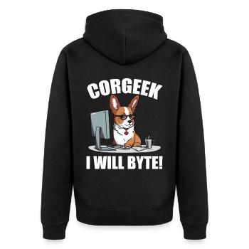 Corgi with glasses I Will Byte computer geek Corgeek - Unisex Premium Organic Zip Hoodie - black - Back - Nico (187cm)