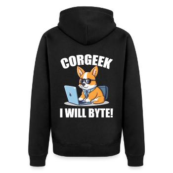 Corgi with glasses I Will Byte computer geek Corgeek - Unisex Premium Organic Zip Hoodie - black - Back - Nico (187cm)