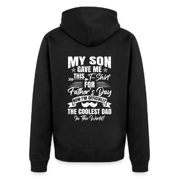 Mein Sohn hat mir das gegeben - Unisex Premium Bio Zip Hoodie - Schwarz - Hinten - Nico (187cm)