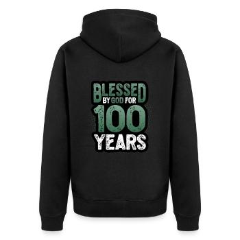 Von Gott Gesegnete Ordensleute Für 100 Jahre - Unisex Premium Bio Zip Hoodie - Schwarz - Hinten - Nico (187cm)