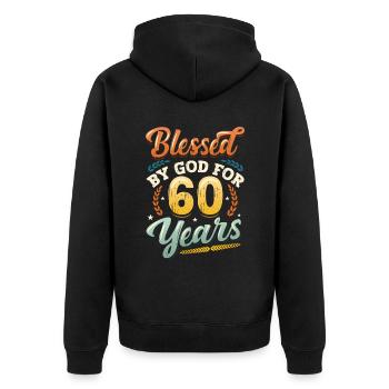 Religious by God for 60 years - Unisex Premium Organic Zip Hoodie - black - Back - Nico (187cm)