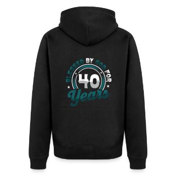 Religious by God for 40 years - Unisex Premium Organic Zip Hoodie - black - Back - Nico (187cm)