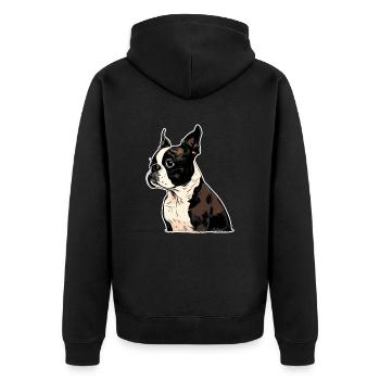 Boston Terrier - Unisex Premium Bio Zip Hoodie - Schwarz - Hinten - Nico (187cm)