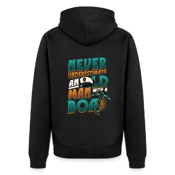 Never underestimate an old man with a boat - Unisex Premium Organic Zip Hoodie - black - Back - Nico (187cm)