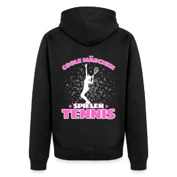 COOLE MÄCHEN SPIELEN TENNIS Lustiges - Unisex Premium Bio Zip Hoodie - Schwarz - Hinten - Nico (187cm)