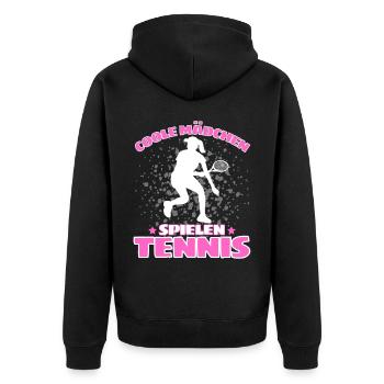 COOLE MÄCHEN SPIELEN TENNIS Lustiges - Unisex Premium Bio Zip Hoodie - Schwarz - Hinten - Nico (187cm)