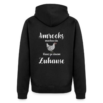 Amrock Huhn I Chicken Geflügel Motiv für - Unisex Premium Bio Zip Hoodie - Schwarz - Hinten - Nico (187cm)
