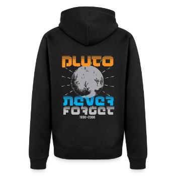 Sonnensystem Pluto Vergiss Niemals 30-06 - Unisex Premium Bio Zip Hoodie - Schwarz - Hinten - Nico (187cm)