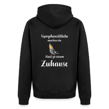 Nymphensittich I Papagei Kakadu Motiv für Vogel - Unisex Premium Bio Zip Hoodie - Schwarz - Hinten - Nico (187cm)