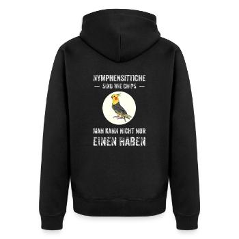 Nymphensittich I Papagei Kakadu Motiv für Vogel - Unisex Premium Bio Zip Hoodie - Schwarz - Hinten - Nico (187cm)